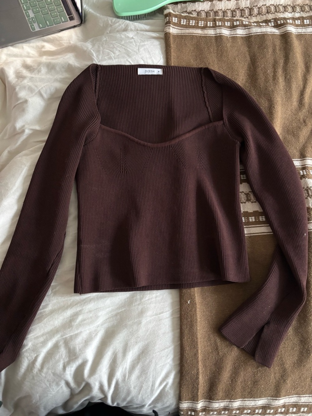 DISSH Ribbed Long Sleeve Top in Dark Chocolate Brown